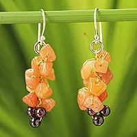 Aventurine and garnet cluster earrings, 'Afternoon Passion' - Aventurine and garnet cluster earrings