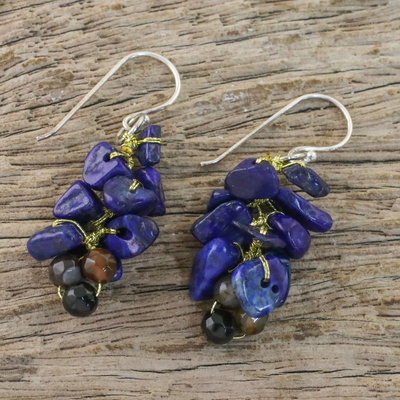Lapis lazuli cluster earrings, 'Afternoon Blue' - Artisan Jewellery Lapis Lazuli Dangle Earrings
