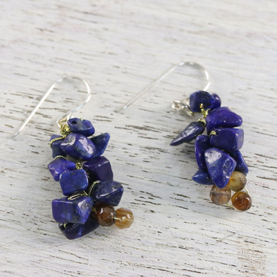 Pendientes de racimo de lapislázuli - Pendientes colgantes de lapislázuli de bisutería artesanal