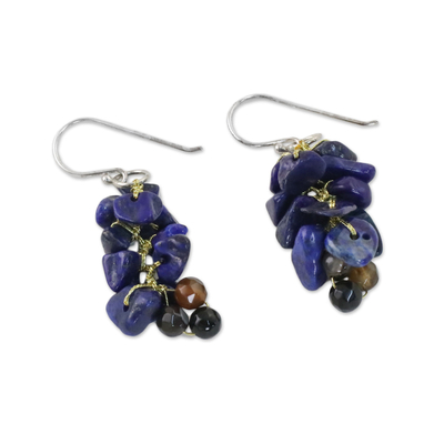 Lapis lazuli cluster earrings, 'Afternoon Blue' - Artisan Jewelry Lapis Lazuli Dangle Earrings