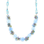 Quartz and aquamarine beaded necklace, 'Light Blue Peonies' - Artisan Crafted Beaded Aquamarine and Agate Necklace
