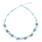 Quartz and aquamarine beaded necklace, 'Light Blue Peonies' - Artisan Crafted Beaded Aquamarine and Agate Necklace