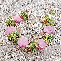 Pulsera de perlas cultivadas y peridotos - Pulsera multigema de cuarzo con cuentas