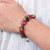Cultured pearl and peridot beaded bracelet, 'Peony Romance' - Beaded Quartz Multigem Bracelet