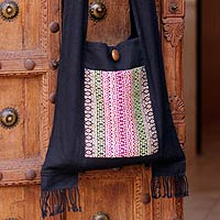 Cotton sling bag, 'Exotic Lanna'