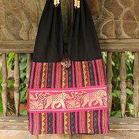 UNICEF Market | Handmade Cotton Striped Shoulder Bag - Elephant Salute