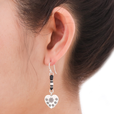 Silver heart earrings, 'Tribal Hearts' - Handcrafted Silver Heart Earrings