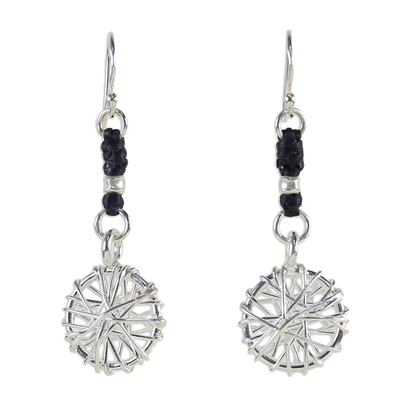 Silver dangle earrings, 'Tribal Web' - Hill Tribe Silver Dangle Earrings