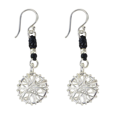 Silver dangle earrings, 'Tribal Web' - Hill Tribe Silver Dangle Earrings