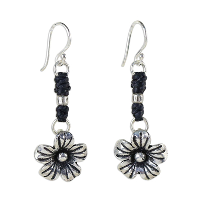Silver flower earrings, 'Tribal Blooms' - Fair Trade Hill Tribe Silver Dangle Earrings