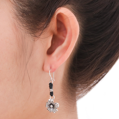 Silver flower earrings, 'Tribal Blooms' - Fair Trade Hill Tribe Silver Dangle Earrings