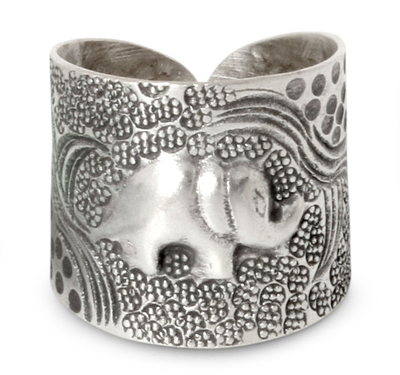 Anillo cruzado de plata de primera ley - Anillo en plata de primera ley con diseño de elefante