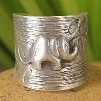 Sterling silver wrap ring, 'Thai Forest Elephant' - Fair Trade Elephant Theme Sterling Silver Wrap Ring