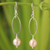 Cultured pearl dangle earrings, 'Precious Peach' - Handcrafted Pearl and Silver Dangle Earrings (image 2) thumbail