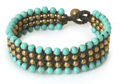 Dyed Calcite and Brass Beaded Bracelet