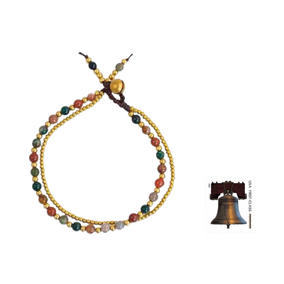 Jaspis-Perlenarmband, „Ernte“ - Einzigartiges thailändisches Jaspis-Armband aus Messingperlen