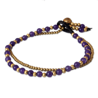 Amethyst beaded bracelet, 'Dazzling Harmony' - Amethyst and Brass Beaded Bracelet
