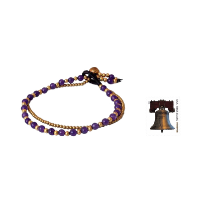 Amethyst beaded bracelet, 'Dazzling Harmony' - Amethyst and Brass Beaded Bracelet