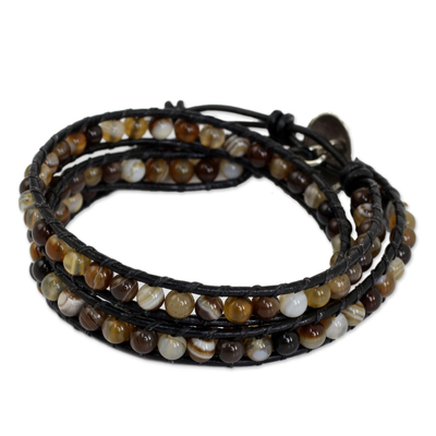 Agate wrap bracelet - Forest Flower | NOVICA