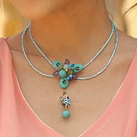 Gargantilla de amatista y amazonita - Collar de cuentas color turquesa hecho a mano