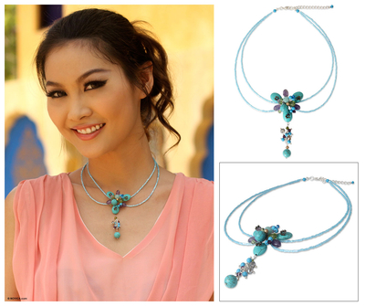 Amethyst- und Amazonit-Halsband - Handgefertigte türkisfarbene Perlenkette