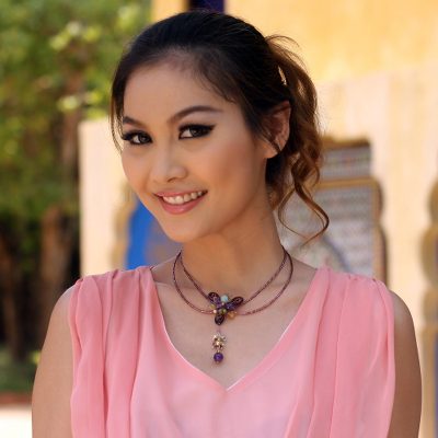 Amethyst and peridot choker, 'Sweet Serenade' - Beaded Amethyst Necklace