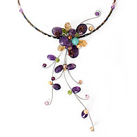 Amethyst and citrine choker, 'Beautiful Floristry' - Hand Made Floral Multigem Necklace