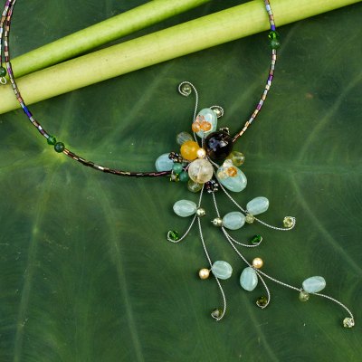 Aventurine and quartz choker, 'Beautiful Floristry' - Aventurine Beaded Necklace