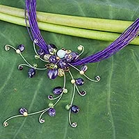 Amethyst and peridot choker, 'Floral Joy' - Handcrafted Amethyst and Floral Necklace