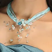 Quartz and aquamarine choker, 'Floral Joy' - Floral Quartz Necklace