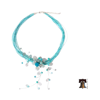 Quartz and aquamarine choker, 'Floral Joy' - Floral Quartz Necklace