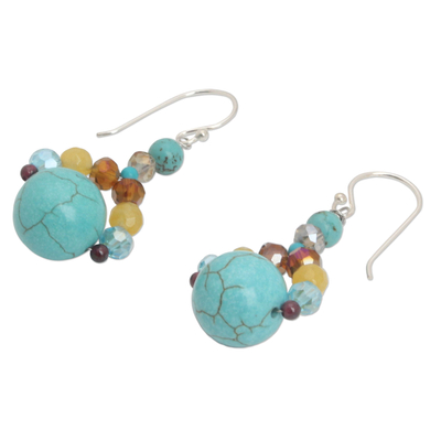 Calcite and garnet dangle earrings, 'Autumn River' - Fair Trade Beaded Earrings from Thailand