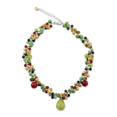Cultured pearl and carnelian choker, 'Sunshine River' - Pearl and Carnelian Choker