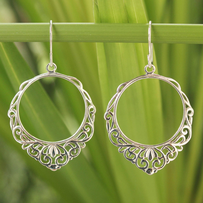 Sterling silver dangle earrings, 'Songkran Moon' - Handmade Sterling Silver Dangle Earrings