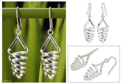 Sterling silver dangle earrings, 'Love Tornado' - Handcrafted Modern Sterling Silver Dangle Earrings