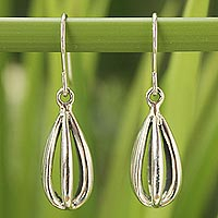 Sterling silver dangle earrings, 'Birdcage'