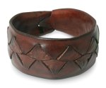 Men's leather wristband bracelet, 'Ayutthaya Brown' - Men's Leather Wristband Bracelet