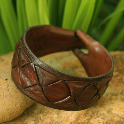 Men's leather wristband bracelet, 'Sukhothai Brown' - Men's Leather Wristband Bracelet