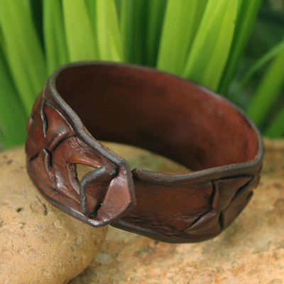 Men's leather wristband bracelet, 'Sukhothai Brown' - Men's Leather Wristband Bracelet