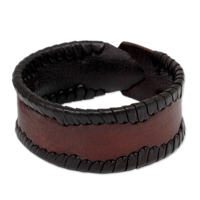 Men's leather wristband bracelet, 'Thai Wrap' - Men's Fair Trade Leather Wristband Bracelet
