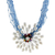 Cultured pearl and quartz flower necklace, 'Bold Blue Marigold' - Pearl and Quartz Flower Necklace thumbail