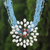 Cultured pearl and quartz flower necklace, 'Bold Blue Marigold' - Pearl and Quartz Flower Necklace (image 2b) thumbail