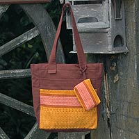 Cotton tote handbag and change purse, Ginger Garden