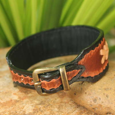 Men's leather wristband bracelet, 'Thai Cowboy' - Men's Handcrafted Leather Wristband Bracelet from Thailand
