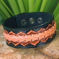 Men's leather wristband bracelet, 'Bangkok Casual'