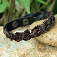 Men's leather wristband bracelet, 'Three Rivers'