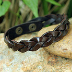 Men's Leather Wristband Bracelet, 'Three Rivers'