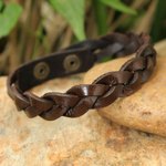 Men's leather wristband bracelet, 'Three Rivers' - Men's Leather Wristband Bracelet
