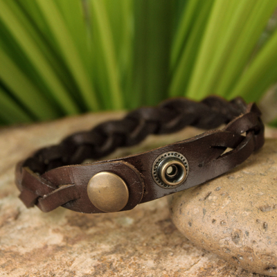 Men's leather wristband bracelet, 'Three Rivers' - Men's Leather Wristband Bracelet