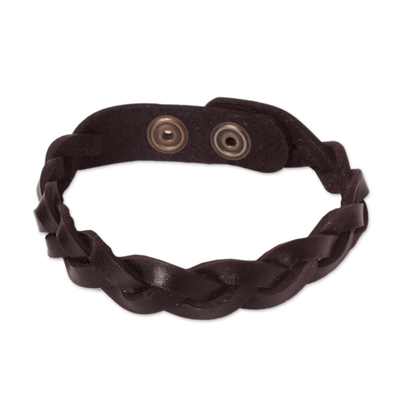 Men's leather wristband bracelet, 'Three Dark Rivers' - Men's Artisan Crafted Leather Wristband Bracelet